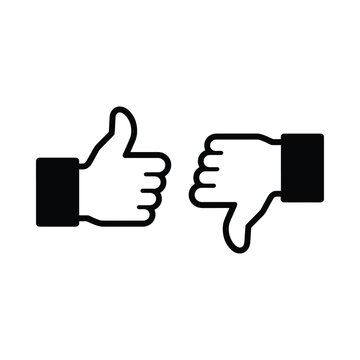 thumbs up and down icons black silhouette on white background