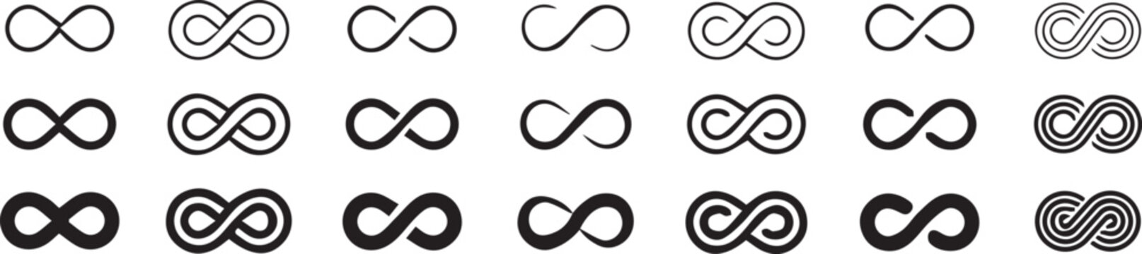 infinity symbol flat vector icon set collection outline bold rounded loop eternal sign logo tattoo branding spiritual ui design