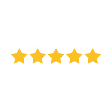 five yellow stars isolated on white background