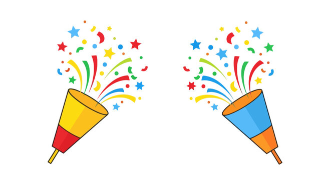 party popper with confetti and stars colorful illustration silhouette