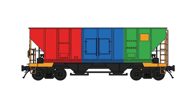 Colorful hopper railcar side view on white background silhouette