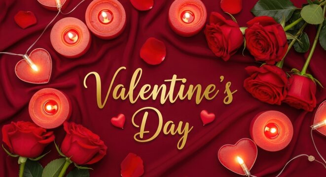 A romantic valentine's day scene with roses and candles illustration