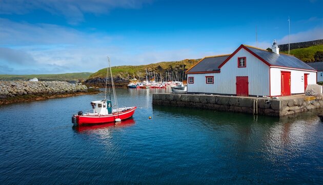 the quidi vidi brewery building stands by the calm harbour with a puffin s tour boat moored nearby capturing the village s coastal charm