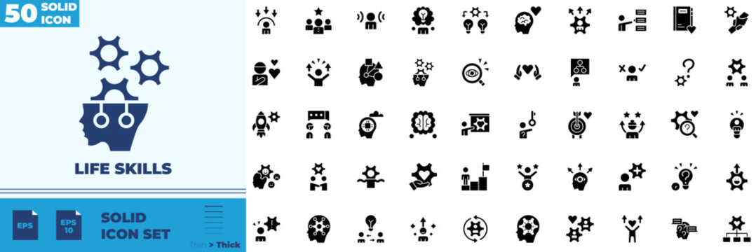 Life Skills Solid Editable Icons set