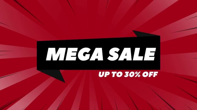 Animated mega sale banners with red background and black speech bubbles
