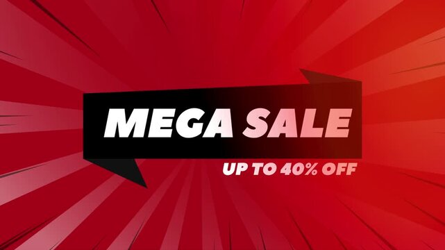 Animated mega sale banners with discounts on red background for promotions and advertisements