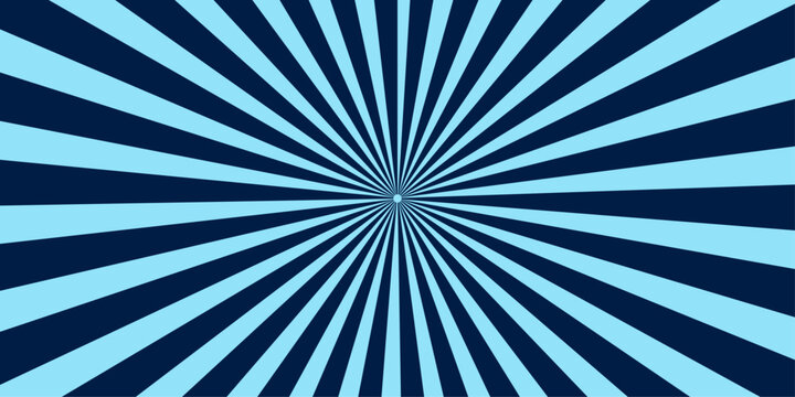 Concentric light blue and navy blue rays emanate from a central white point, creating a hypnotic, starburst effect on a textured background.