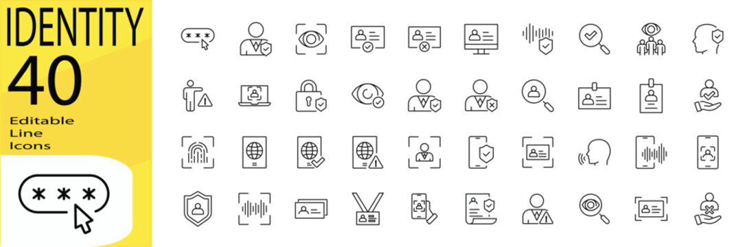 Identity icon set. Editable stroke. Vector Illustration.