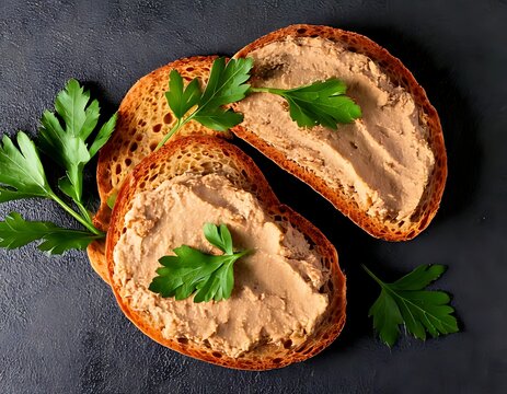 Smooth liver pate with&nbsp;fresh herbs&nbsp;and crusty bread