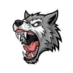 Fototapeta premium Angry wolf head mascot illustration, isolated on white background.