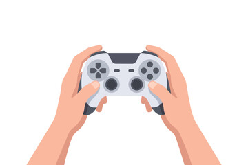 Hands holding white video game controller vector illustration © ReconCatz