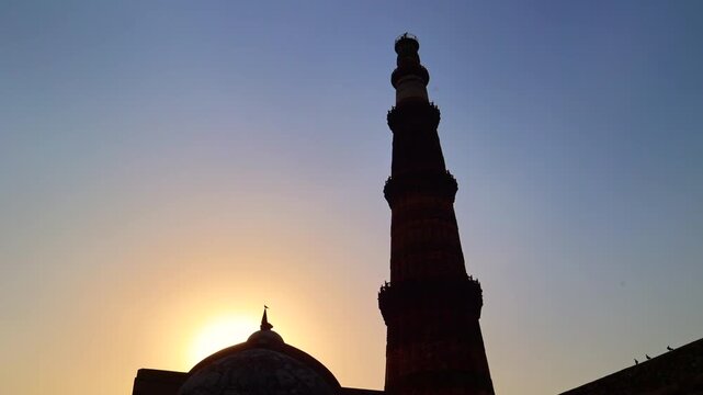 The world's longest brick minaret in India. Qutub Minar in Delhi.