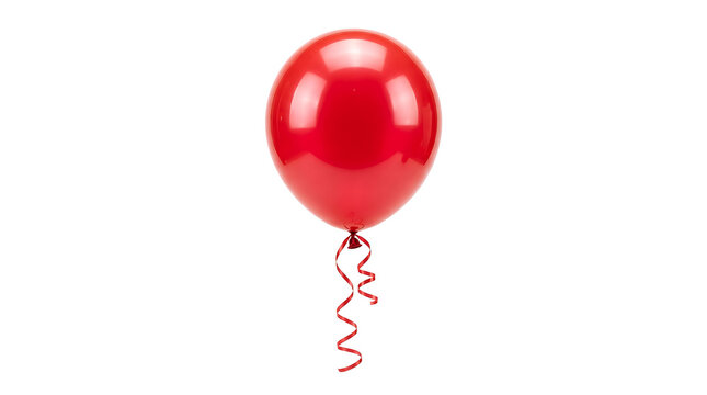 Red balloon with curly ribbon isolated on transparent background