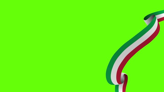 Italy Country Ribbon Banner Flying and Twisting on Chroma Key Green Screen