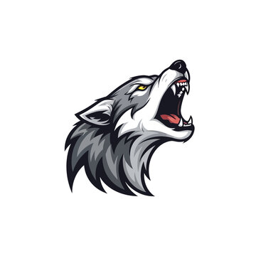 Roaring Wolf Head Illustration, Vector Art, White Background