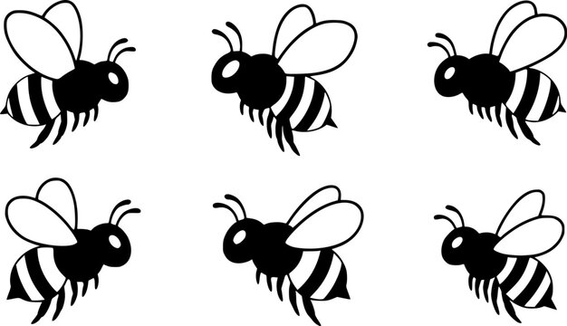 Bee flying flat vector icons. Cute bees icon set.
