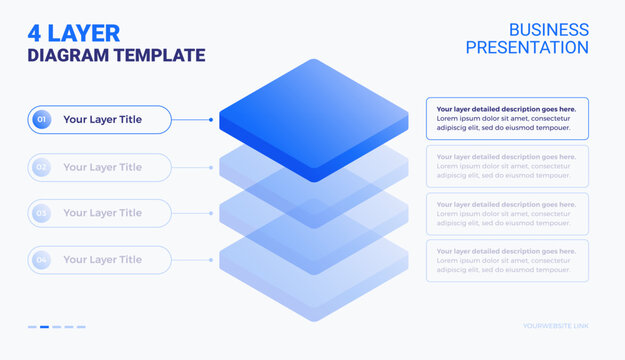 4 layer stack diagram template with space for your text - modern business technology slide infographic template for corporate presentations - minimal design isolated on light background vector