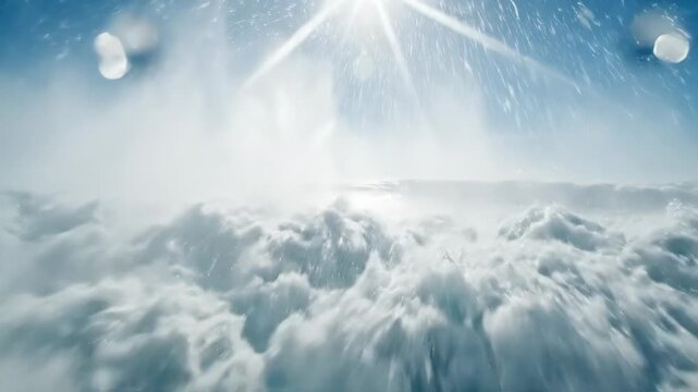 Powerful ocean wave crashing and breaking at sea level for nature and adventure content