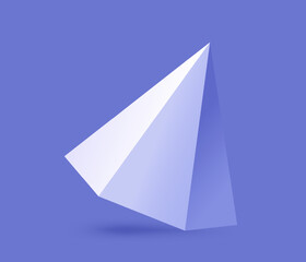 Fototapeta premium A geometric angular pyramid shape shown in soft gradient style on a solid purple background, symbolizing abstraction and modern design. Vector illustration