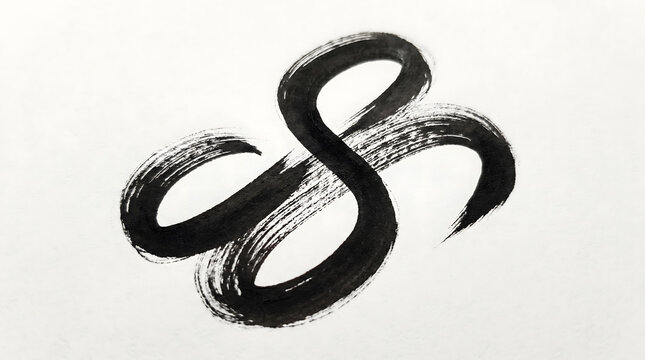 hand drawn infinity symbol black brush stroke isolated on white background
