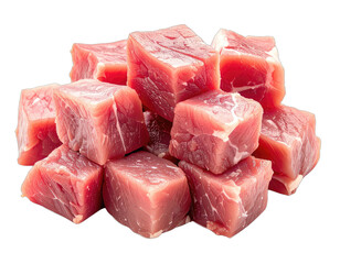Fototapeta premium Freshly cut raw meat cubes, uniformly portioned for cooking