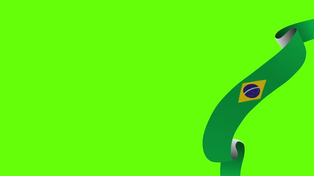 Brazil Country Ribbon Banner Flying and Twisting on Chroma Key Green Screen