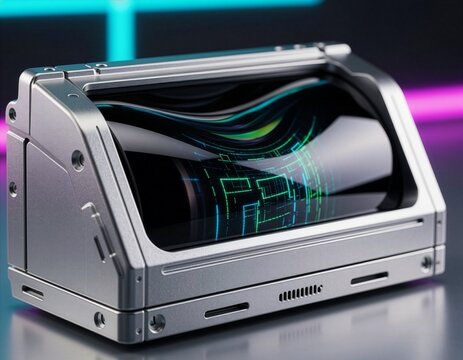 High-tech autonomous vehicle LiDAR sensor module with a polished black glass lens.