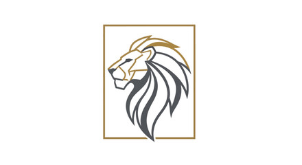 Lion Head Illustration in Gold Frame. © satu
