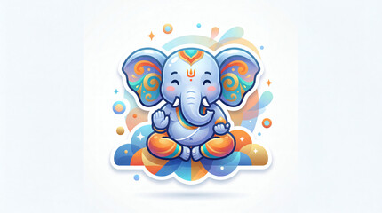 Fototapeta premium Cute Lord Ganesha cartoon character in meditative pose