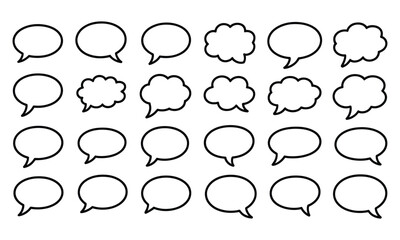 Fototapeta premium Collection of minimalist black and white speech bubble and thought bubble shapes