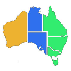 Obraz premium Simple lined Australia timezones map icon. Clean vector design showing regional time zone divisions across Australia