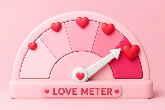Colorful love meter with hearts on a pink background