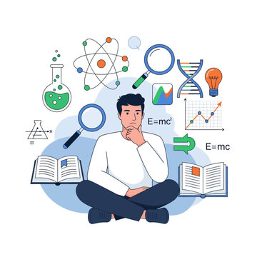 Scientist Thinking, Science Icons and Concepts Illustration