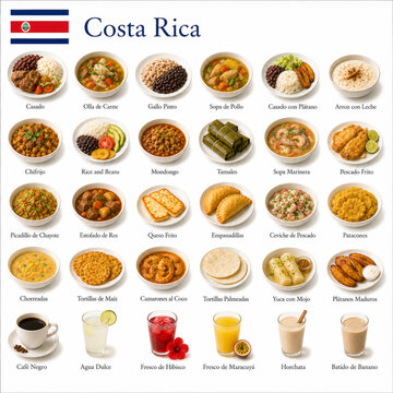  En la imagen se presentan los platos m&aacute;s famosos de la cocina costarricense como gallo pinto, casado, olla de carne y ceviche.
