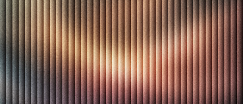 Corrugated metal texture with warm lighting, industrial steel wall background with vertical ridges and shadows, metallic surface pattern for architectural design and construction backdrops.