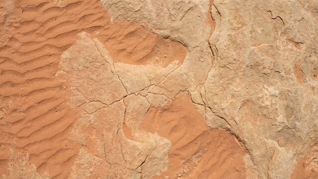 Natural Red Sandstone Surface with Ripple Patterns and Cracks