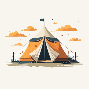 Illustration of a large canvas tent with a flag on top