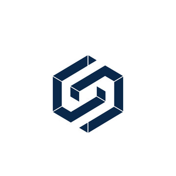 Dark blue hexagonal geometric with isometric lines on white background