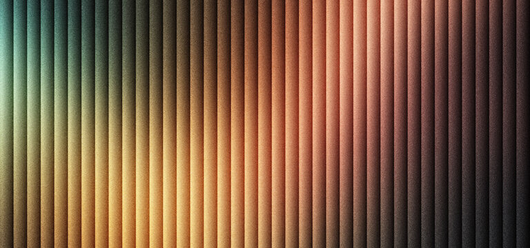 Corrugated metal texture background with vertical lines, industrial steel wall surface with warm copper and teal lighting, metallic ribbed panel pattern for modern architectural design projects