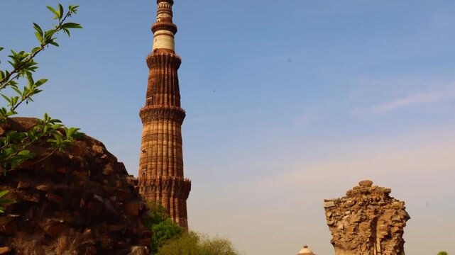 The world's longest brick minaret in India. Qutub Minar in Delhi.