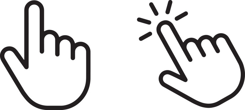 Art & Illustration, Hand cursor pointing index finger click and double tap interactive gesture outline vector icons