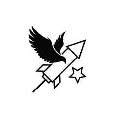Fototapeta premium Eagle silhouette flying above a rocket with a star on a white background