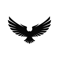 Fototapeta premium Black silhouette of an eagle with wings spread wide in flight
