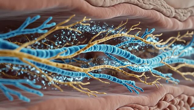 Skin elasticity supported by female hormones, collagen and elastin fibers glowing beneath healthy skin layers