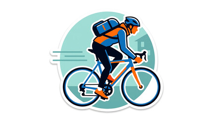 Fototapeta premium A cyclist with a backpack delivering goods on a bicycle, representing fast and efficient urban delivery services