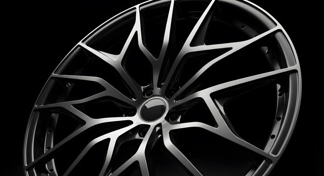 Modern luxury car rim with aggressive mesh spoke design low key lighting
