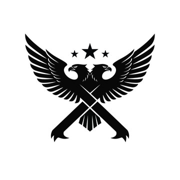 Double headed eagle with spread wings and three stars
