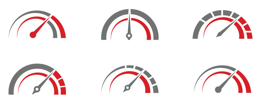 Speedometer and tachometer icon set for dashboard gauge performance and acceleration speed indicator vectors