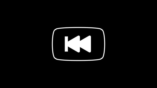 Minimalist media controller rewind button icon on black background