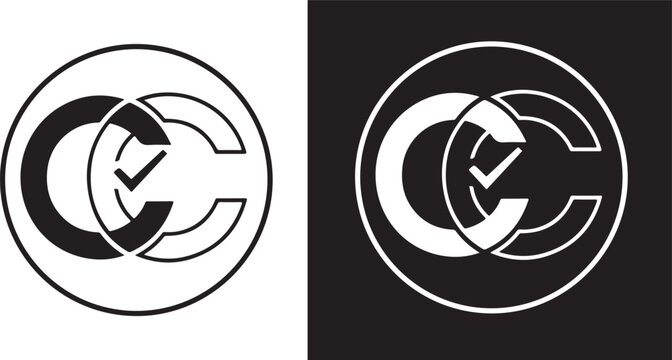 Double letter c monogram symbol featuring integrated checkmark inside circular frame presented as minimalist graphic on transparent background